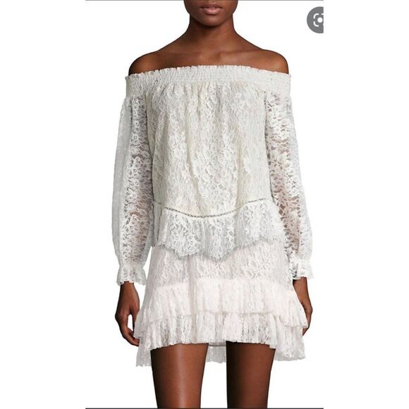 LoveShackFancy Lace Smocked Peplum Top Ivory White - Picture 3 of 11